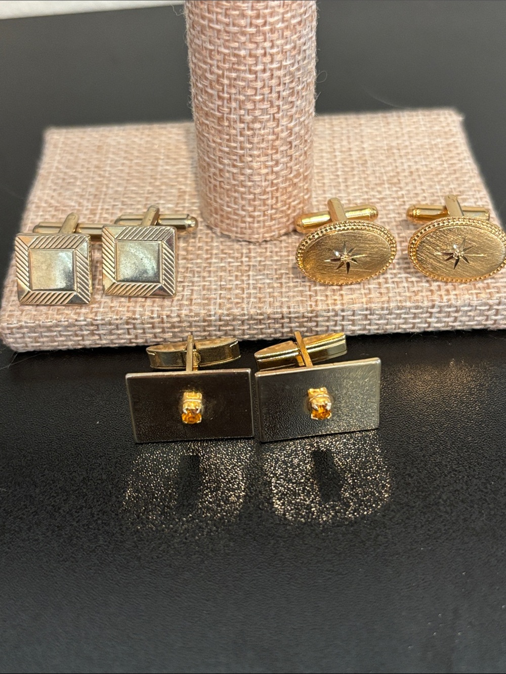 Vintage Mid-Century Men’s Gold Tone Cufflinks Lot - 3 Pairs incl. Wadsworth